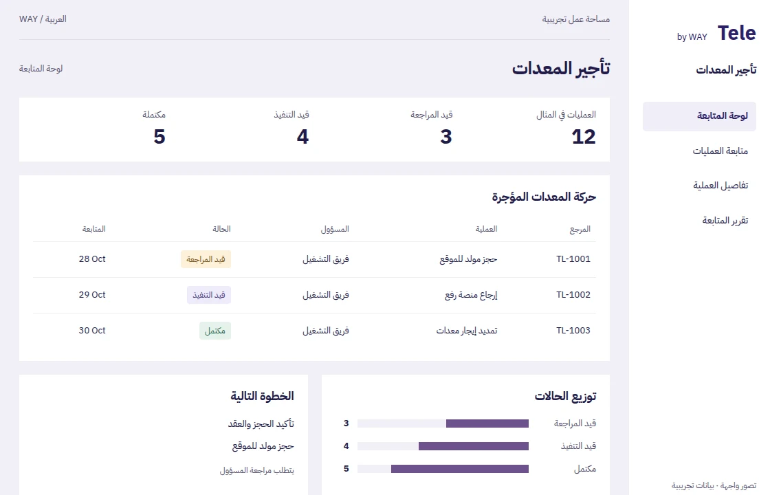 تأجير المعدات — واجهة توضيحية